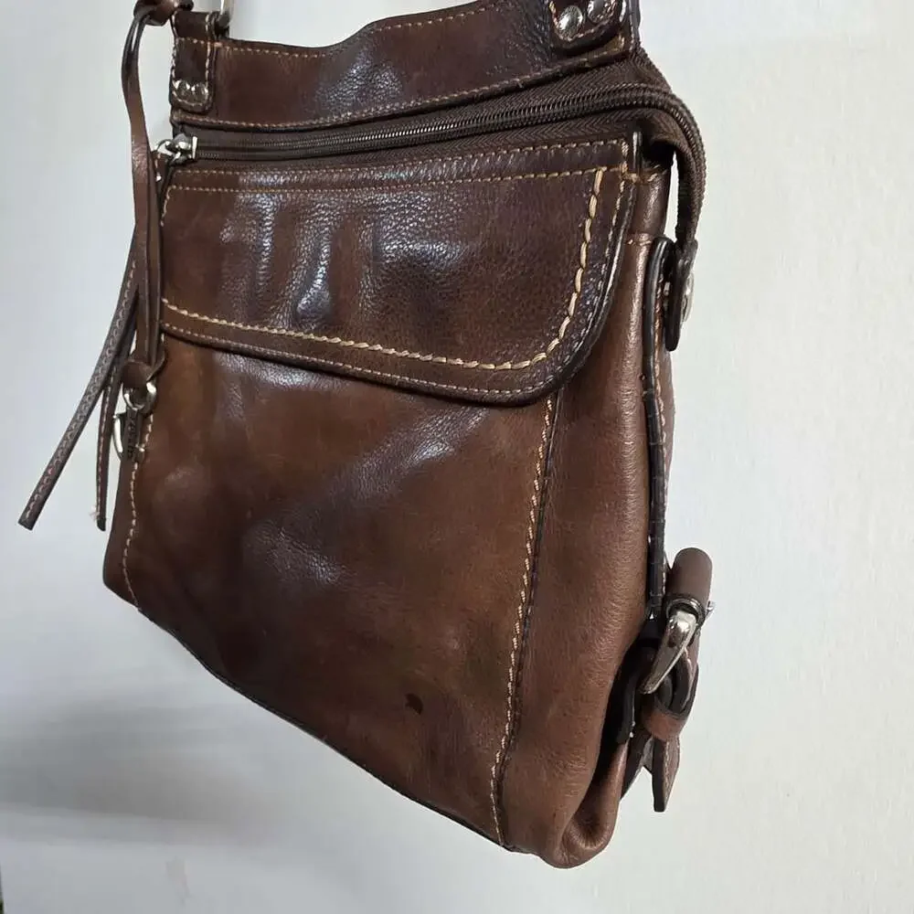Fossil Brown Leather Crossbody Shoulder Bag with Key Charm